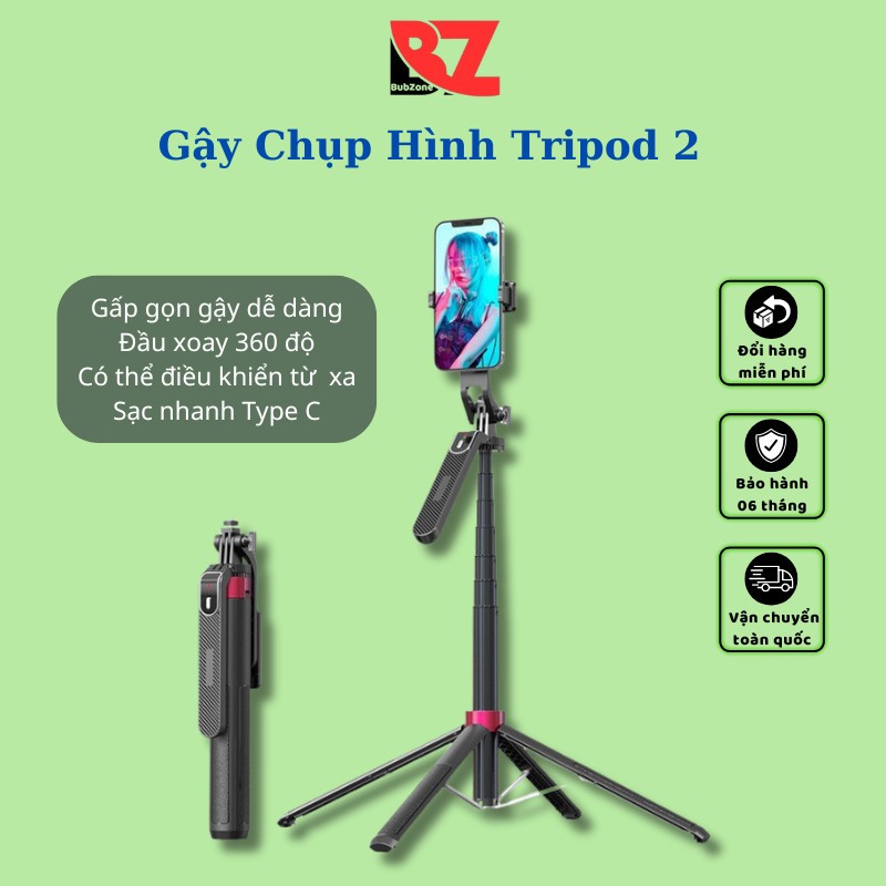 Giá đỡ điện thoại - selfie - livestreams Gậy P185 Tripod 2 Bubzone Có 4 chân - quay phim Videos chụp ảnh kéo dài