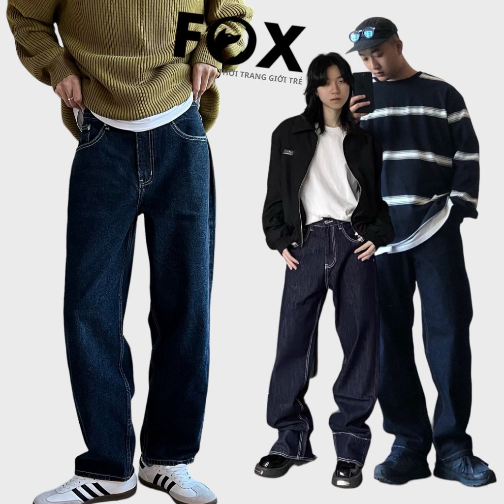 Fox Luxury I Quần jean ống rộng unisex, quần bò trơn ống suông phong cách basic dễ phối đồ I JS1