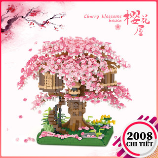 Bộ mô hình lắp ráp logo hoa anh đào 2008CT, đồ chơi xếp hình mô hình cây cảnh bonsai trang trí bàn làm việc