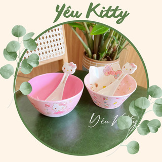 Set tô kèm muỗng hello kitty nhựa melamine - hàng chính hãng