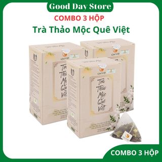 COMBO 3 hộp trà thảo mộc quê việt gồm 8 vị Gạo lứt,đậu đen,đậu đỏ,hoa oải hương,hoa nhài,cỏ ngọt,nấm linh chi đỏ,lá nếp