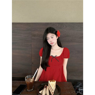 Áo kiểu babydoll chấm bi dáng ngắn cách điệu