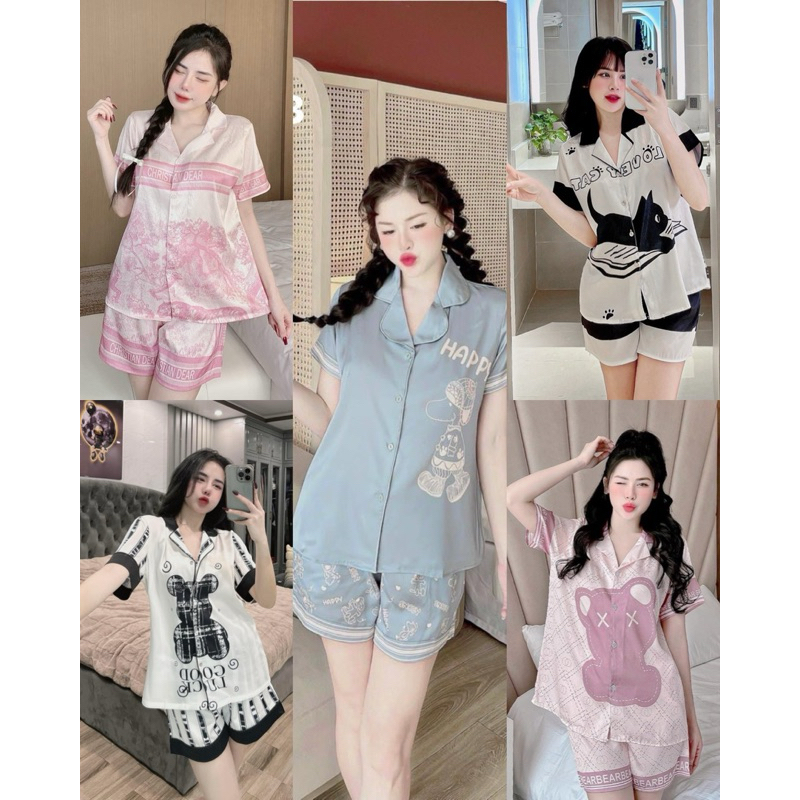 Bộ Pyjama Cộc Đùi Lụa Gấm Xước Set Hot