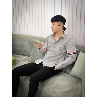 Áo sơ mi nam dài tay chất lụa mịn phối dây sọc 2 bên phong cách hàn quốc lịch lãm 2 màu đen, trắng k_N LUXURY