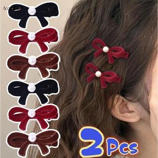Set 2 kẹp tóc nơ nhung ngọc trai, bộ đôi kẹp tóc nơ sang chảnh