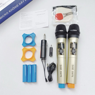 MIC KHÔNG DÂY ĐA NĂNG SAM SM76 sạc pin trực tiếp trên mic  karaoke củ liền chống hú cao