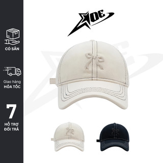 (Có sẵn) AOE STUDIO - Mũ lưỡi trai Y2K chât liệu nón kết kaki chỉ nổi thêu nơ phong cách Hàn Quốc dành cho nữ
