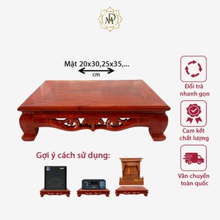 Đế gỗ chữ nhật đôn tượng đôn loa bàn thờ ông địa đục hoa tiết trúc gỗ Hương cao 11,5