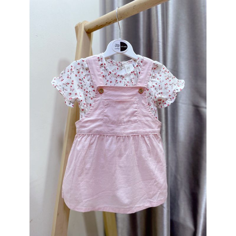 [Hm Authentic] Bộ váy yếm & áo cotton Bé gái