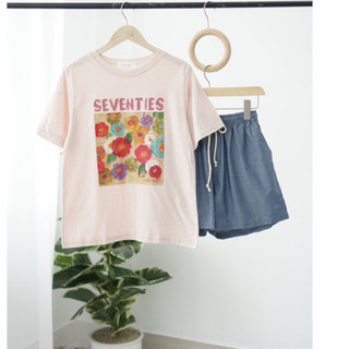 Sét đồ ngắn nữ mùa hè siêu xinh menina studio, sét đồ hè cộc áo thun in quần sọc dây chun