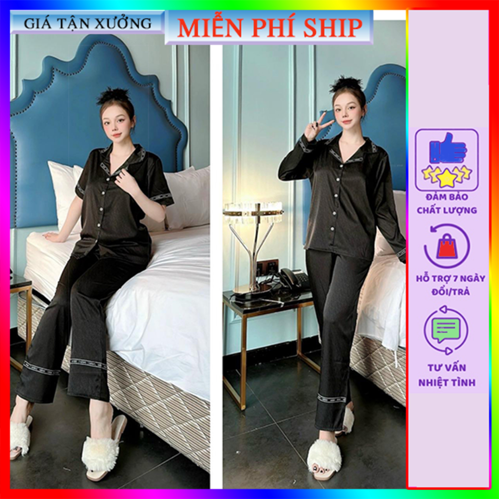 Đồ bộ nữ pijama,size 40kg đến 75kg, lụa xước ánh kim, bộ đồ ngủ nữ, 5CE hàng may kĩ, miễn phí vận chuyển