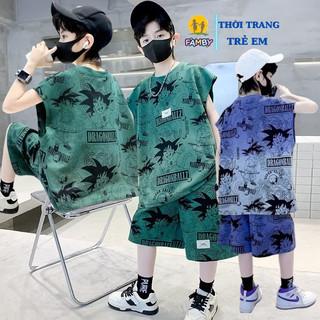 Bộ áo sát nách bé trai thể thao FAMBY họa tiết songoku set áo ba lỗ thời trang trẻ em 17-52kg