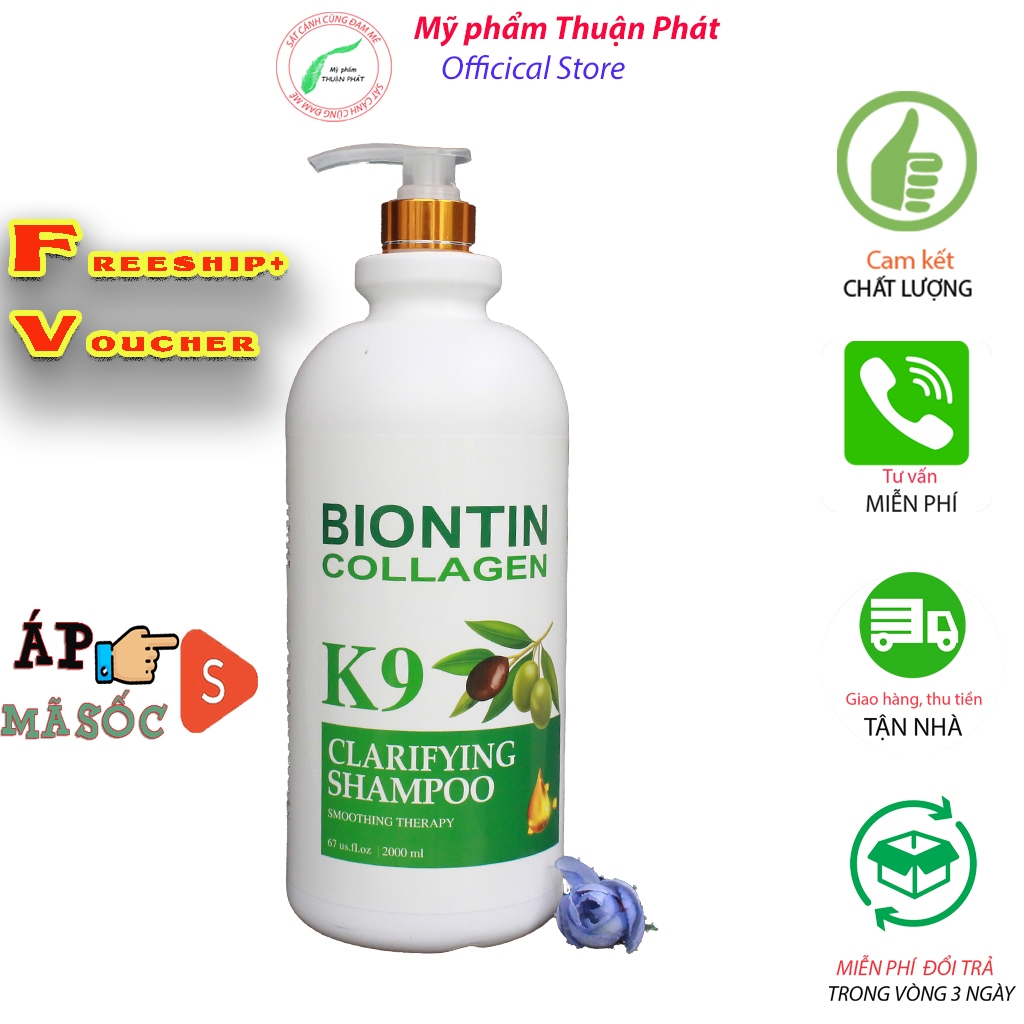 Dầu gội, dầu xả Biotin Collagen K9 hương hoa, dầu gội phục hồi tóc 2lit