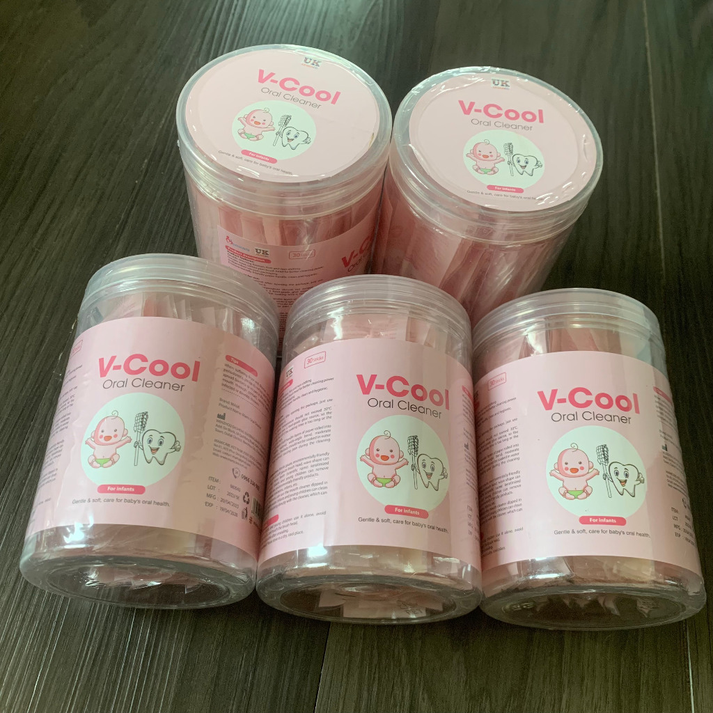 Hộp 30 que tưa lưỡi Vcool cho bé ( hộp hồng )