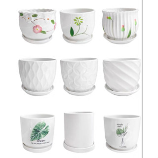 Chậu hoa gốm sứ hoạ tiết size 13cm trồng cây - có đĩa đựng nước