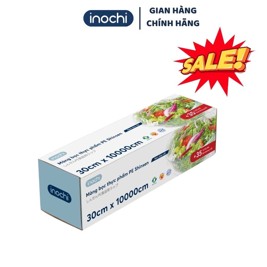 Màng cuộn bọc thực phẩm PE inochi chính hãng dẻo dai, co giãn tốt và khó rách, tiện lợi an toàn, đảm bảo vệ sinh