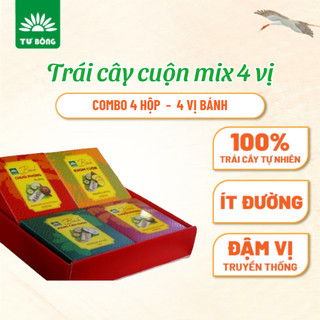 Trái Cây Cuộn Mix 4 Vị - Hộp - Làm Từ Trái Cây Miền Tây, Ít Đường, Dẻo Giòn - Đặc Sản Chánh Gốc Đồng Tháp - Tư Bông