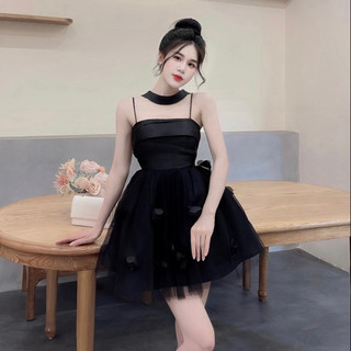 Váy tapta dây cổ ly eo chân lưới hoa