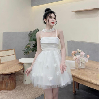 Váy tapta dây cổ ly eo chân lưới hoa