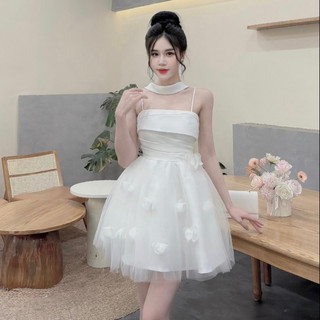 Váy tapta dây cổ ly eo chân lưới hoa