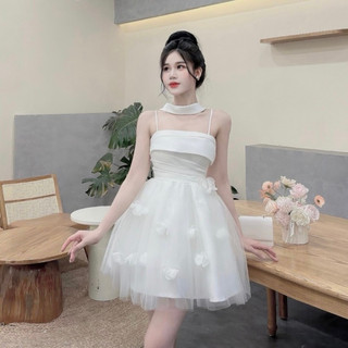 Váy tapta dây cổ ly eo chân lưới hoa