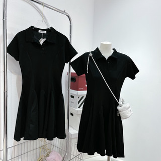 Váy Nữ Dáng Ngắn Váy Đầm Nữ Dáng Xòe Cổ Bẻ Màu Đen Basic
