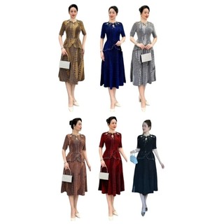 Đầm trung niên đi tiệc thun kim sa dáng peplum che bụng size lớn 80kg, Đầm trung niên đi tiệc cho mẹ giấu bụng