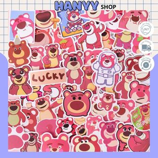 Set 50 Sticker Gấu Dâu Đáng Yêu, Nhãn Dán Trang Trí Góc Học Tập, Vali Mũ Bảo Hiểm, Laptop, Phụ Kiện Dễ Thương