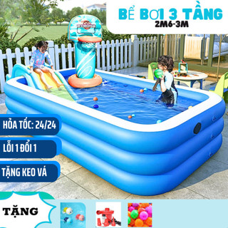 Hồ bơi phao cho bé 3 tầng loại 3M, 2M6, 2m1 và 1m8,1M5 ... đáy 2 lớp, chống trượt, An toàn - Bảo hành uy tín
