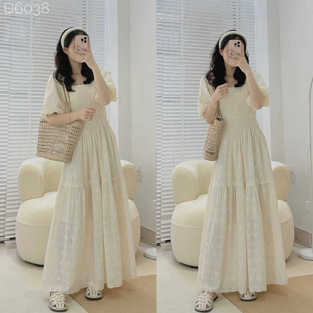 VÁY THÔ ĐỤC LỖ CHUN CỔ VUÔNG