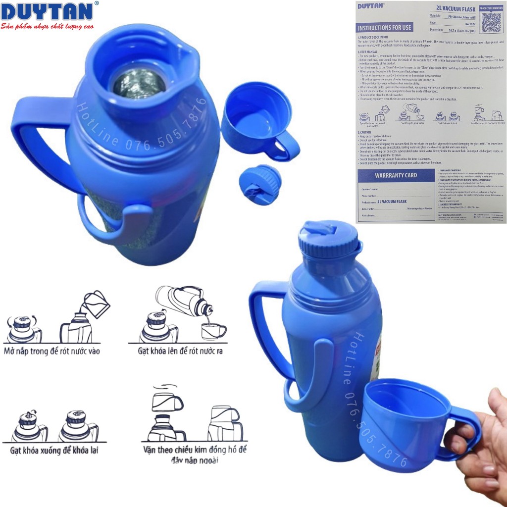 🍀 Phích Đựng Nước Nóng 2 Lít Kiểu Thái - Nhựa Duy Tân 🍀 Hoả Tốc TPHCM Bình Thuỷ 2 Lít