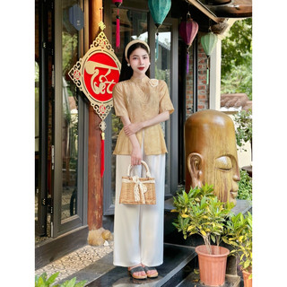 Bộ pháp phục đi chùa cộc tay cúc ngọc