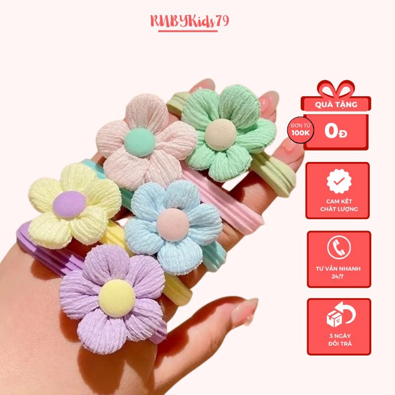 Buộc tóc cho bé set 6 dây gắn nơ hoa dễ thương co dãn nhiều màu - ruby