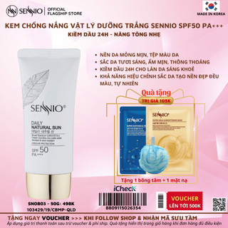 Kem chống nắng vật lý kiềm dầu 24h SPF50 PA+++ dưỡng trắng da, giảm thâm mụn - sạm nám Sennio 50g Daily Natural Cream