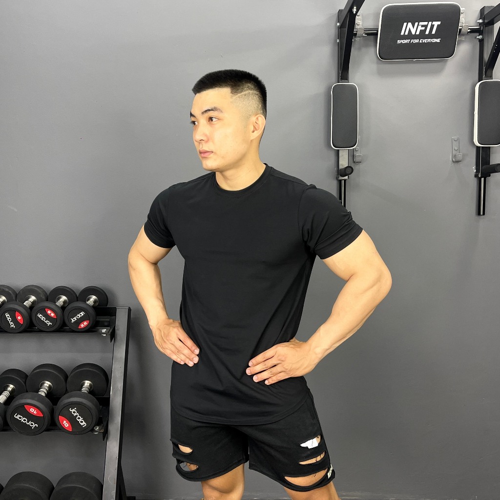 Áo Thun Thể Thao Tập Gym Nam,Form Tà Bầu Chất Liệu Cotton Thoáng Mát, Form Ôm Đẹp