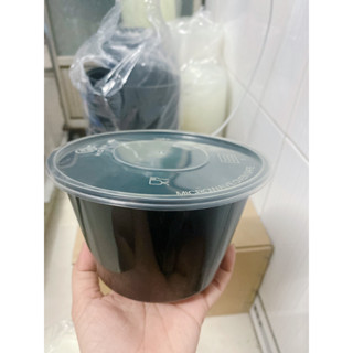50 cái -Thố / tô nhựa hộp tròn 500ml- 1000ml đế đen/ trong + có nắp đậy , đựng cơm , đồ ăn văn phòng