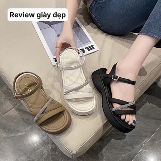 Dép sandal quai hậu nữ độn đế 4cm đính đá ĐQ cao cấp