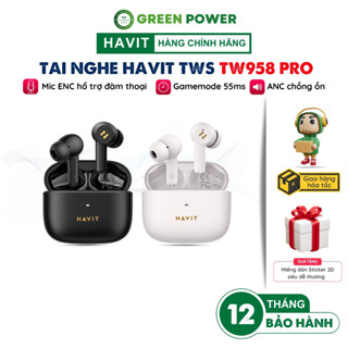 Tai Nghe TWS HAVIT TW958 Pro, BT 5.3, 2 Mic ENC + ANC, Kháng Nước IPX 5, Độ Trễ 55ms, Nghe Đến 32H - Hàng Chính Hãng