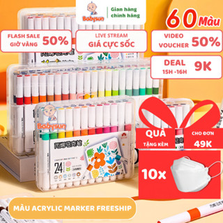 Bút màu Acrylic Marker bản chính hãng 12/24/36/48/60 Màu Acrylic chống nước BABYSUN - Bút lông màu arcylic, màu nước