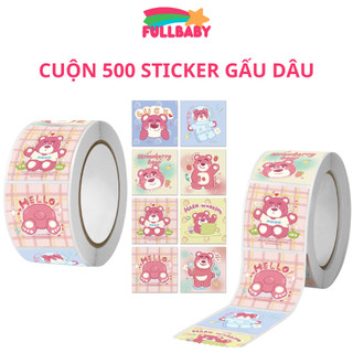  Cuộn 500 sticker khen thưởng hoạt hình ngộ nghĩnh tem dán sticker GẤU DÂU cute kt 25cm FULLBABY 