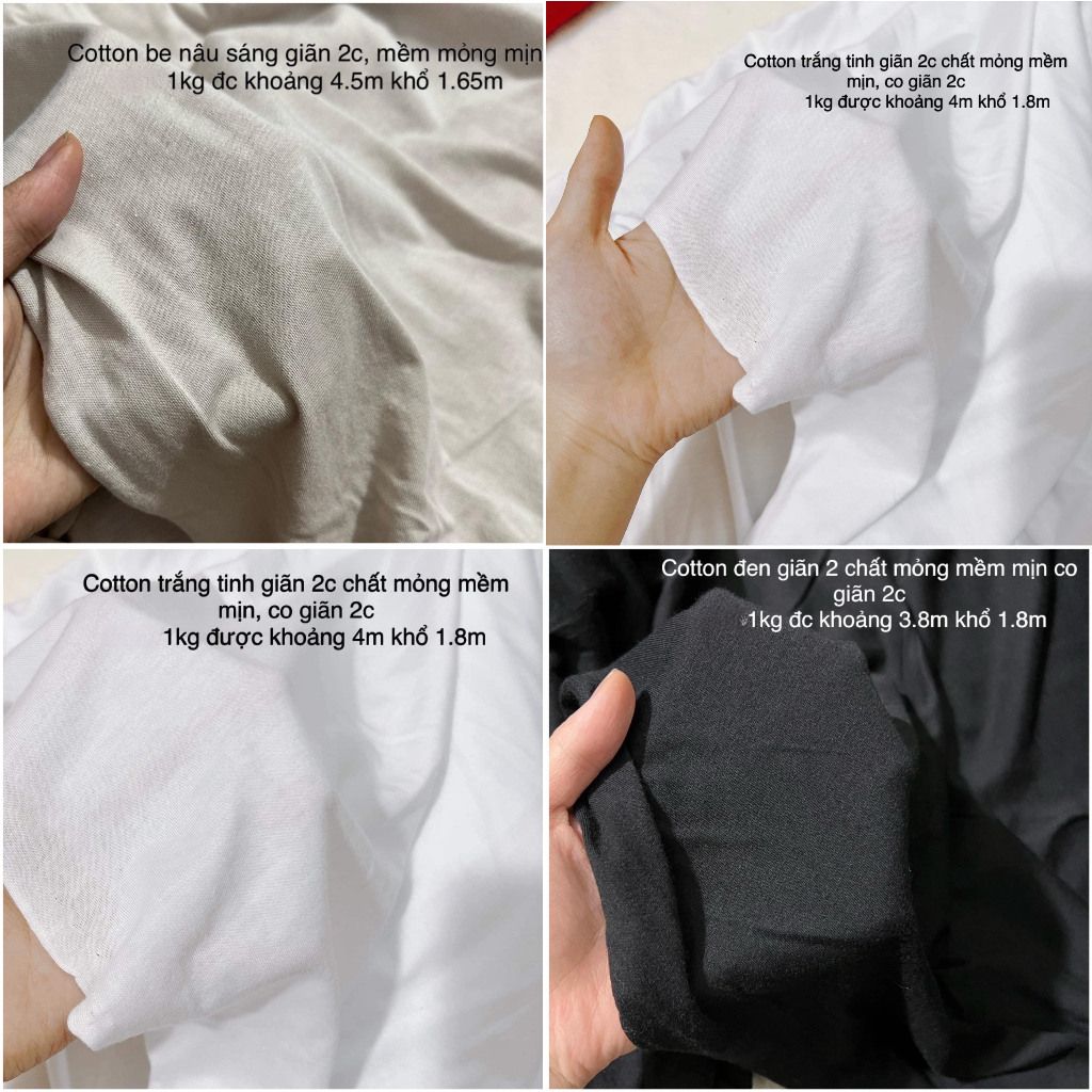 Vải thun cotton 2c mỏng mềm mịn, co giãn 2 chiều