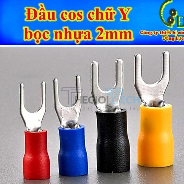 [100cái] Đầu cos dây điện chữ Y bọc nhựa SV 2-6, đầu cốt chỉa đồng bấm dây 2mm, cosse (cót) nối điện V - vàng