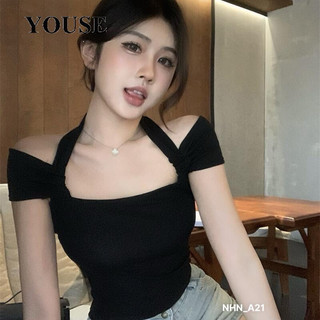 Áo kiểu dây yếm đeo cổ phối tay ngắn che bắp tay ngoài chất thun bozip