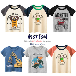 Áo thun WAPYPY SHOP bé trai ngắn tay cho bé chất cotton in hình vui nhộn 2024
