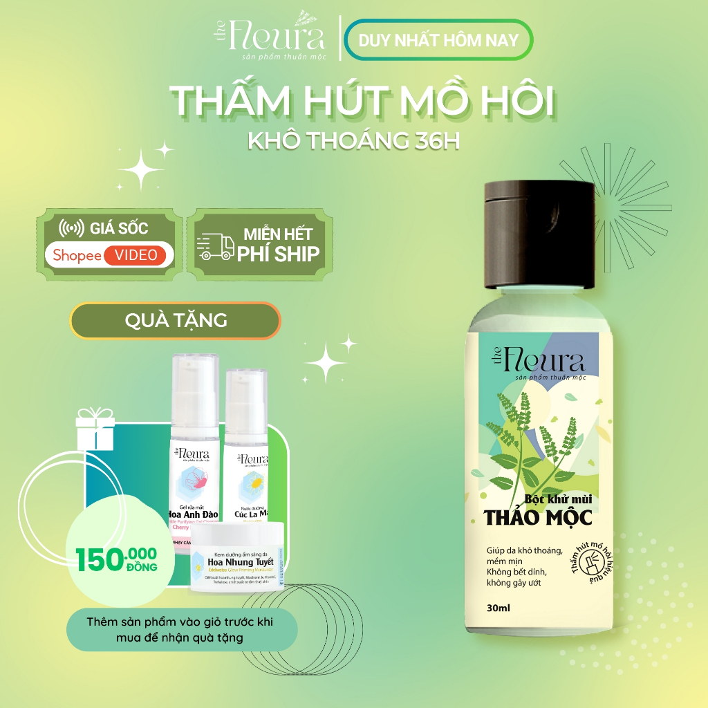 Bột Khử Mùi Hôi Nách Thảo Mộc The Fleura Thấm Hút Mồ Hôi Nách và Mùi Hôi Chân An Toàn Hiệu Quả Êm Dịu Cho Da