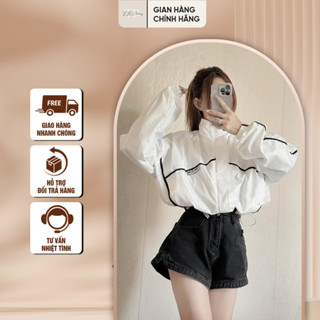 Áo Khoác Dù ToBi Jean - Áo Khoác Nữ Form Rộng Lửng Tay Dài Sọc Kẻ, Dây Rút Eo Thời Trang Nữ Cá Tính, Cao Cấp