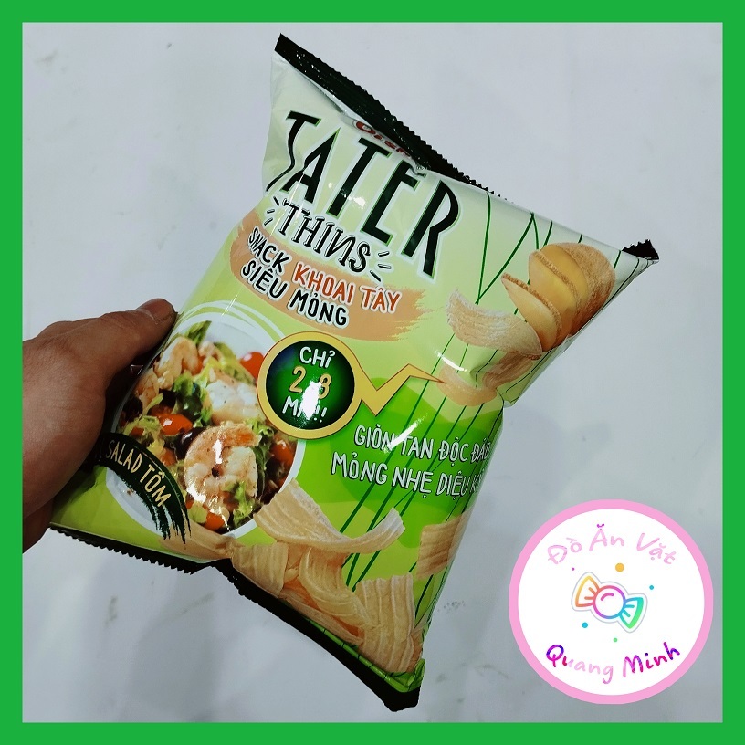 Bim bim Oishi Snack khoai tây siêu mỏng TATER thins vị Salat Tôm gói lớn 32 g giòn sụn thơm ngon, đồ
