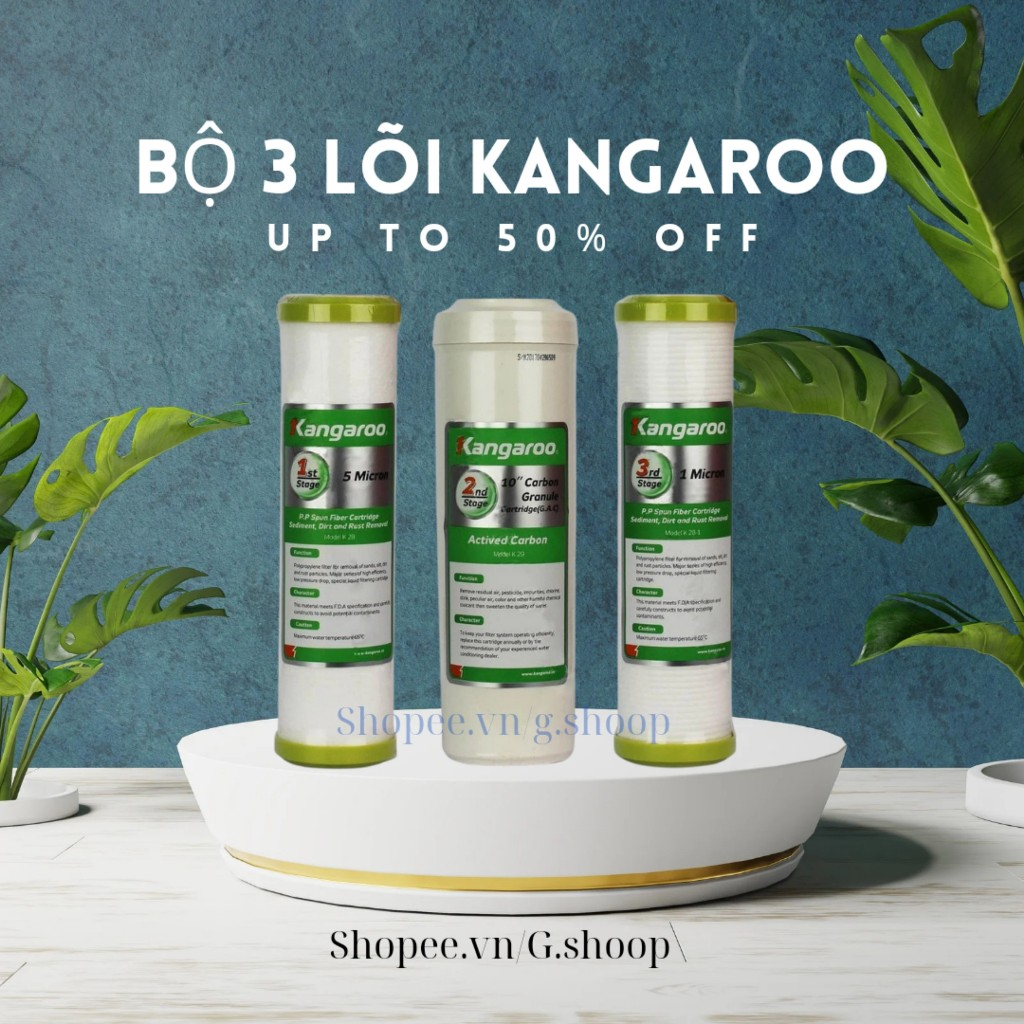 Bộ LÕI LỌC NƯỚC 123 kangaroo , Bộ lõi lọc thô dùng cho máy lọc nước RO gia đình sunhouse aqua karofi