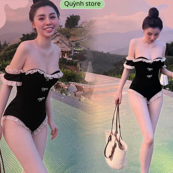 Bikini Đi Biển,Bikini Sexy Kiểu Dáng Trễ Vai Đính Nơ Chuẩn Loại 1 Tag Đá