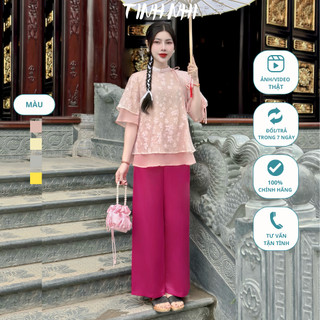 Đồ lam đi lễ chùa tơ thêu hoa nhí 2 lớp TINH NHI nhẹ nhàng tiểu thư PP56